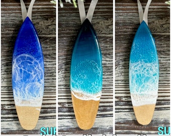 Resin Ocean Surfboard Christmas Ornament - Coastal Holiday Décor / Surf / Beach Wave Ornament / Surfer Gifts / Ocean Gifts