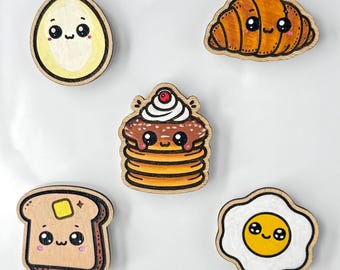 Kawaii Breakfast Food Magnets — Hand-Painted Layered Wood Kitchen Décor