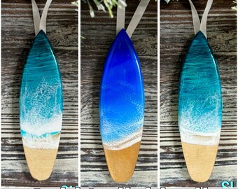 Resin Ocean Surfboard Christmas Ornament - Coastal Holiday Décor / Surf / Beach Wave Ornament / Surfer Gifts / Ocean Gifts