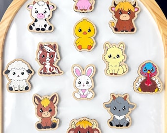 Hand-Painted Kawaii Farm Animal Wood Magnets
