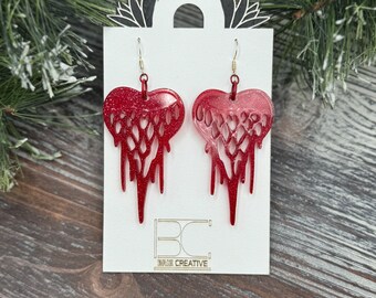 Dripping Heart Red Acrylic Earrings - Passionate Elegance