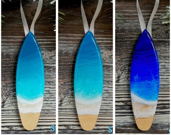 Resin Ocean Surfboard Christmas Ornament - Coastal Holiday Décor / Surf / Beach Wave Ornament / Surfer Gifts / Ocean Gifts