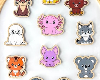Kawaii Animal Wood Magnets – Hand Painted Fridge Decor
