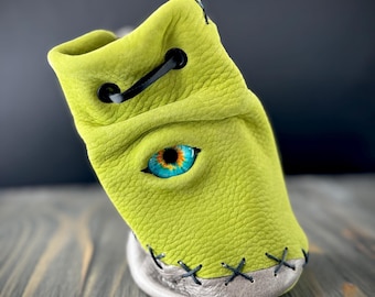 Handmade Leather Dice Bag • Frankenstein Monster Eye RPG Pouch