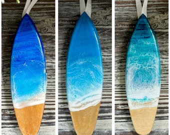 Resin Ocean Surfboard Christmas Ornament - Coastal Holiday Décor / Surf / Beach Wave Ornament / Surfer Gifts / Ocean Gifts