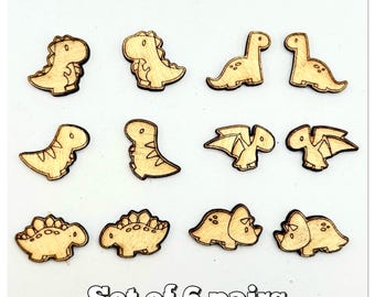 Tiny Dinosaur Wood Blanks for Earrings, Hair Bows, Crafting Supply laser cut engraved