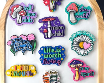 Hand-Painted Wood Affirmation Magnets • Boho Cottagecore Decor