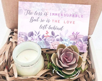 The Loss Is Immeasurable - Succulent And Candle Gift Box - Grief Gift - Sorry for your Loss Care Package - Sympathy Gift