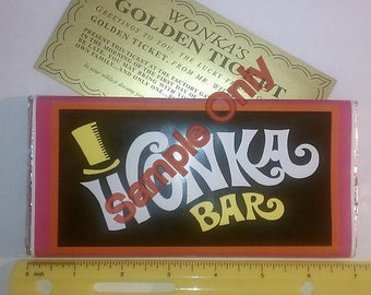 4.4 oz. sized Willy Wonka chocolate bar wrapper & Golden ticket (no chocolate)