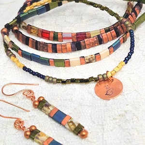 Conjunto de pulsera Tila de cobre con dije de Michigan y pendientes a juego.