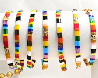 Bracelets for Humanity: stackable, stretch tila multi colored bracelet