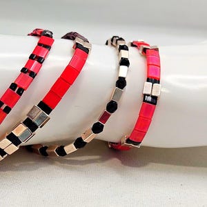 Seeing Red: Miyuki glass tila bead braclet set