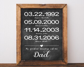 Father's Day Gift. My Greatest Blessings Call Me Dad PRINTABLE. Chalkboard Father's Day sign. Gift Ideas for Dad. DIGITAL JPG file