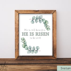 He Is Risen Printable. Easter Printable. Easter Decor. He is not here for He is Risen as He said. Easter Scripture Print. Instant Download