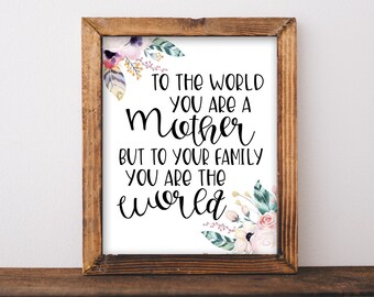 Mother's Day Gift. Mother's Day Quote. Gift for Mom. Mother's Day Printable Mom Birthday Gift. You Are the World Quote. Mother's Day Decor