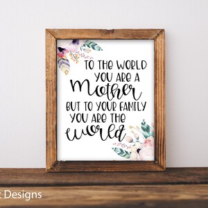 Mother&#39;s Day Gift. Mother&#39;s Day Quote. Gift for Mom. Mother&#39;s Day Printable Mom Birthday Gift. You Are the World Quote. Mother&#39;s Day Decor