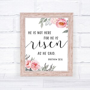 Matthew 28:6 Scripture Art. He is not here for He is Risen as He said. Easter Scripture Printable. Watercolor Easter Bible Verse.