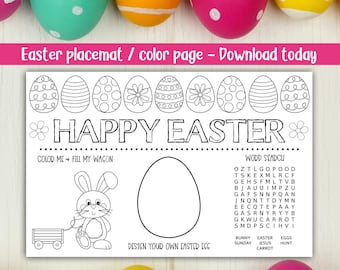 Placemat de Pascua imprimible, Tarjetas de lugar de Pascua, 8.5x11 y 11x17, Placemat de Pascua para niños, Actividades de Pascua para niños, Coloración infantil