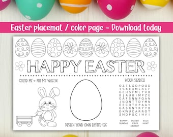 Printable Easter Placemat, Easter Place Cards, 8.5x11 and 11x17, Kid's Easter Placemat, Easter Activities for Kids, Children's Coloring