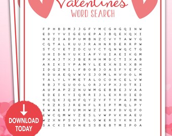 Valentine's Day Word Search / Valentine Party Games / Galentines Games / Fun Valentine Games for Classroom / Valentines Printable Game