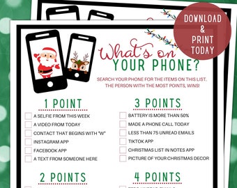 What's On Your Phone Game / Phone Scavenger Hunt Game / Fun Family Games / Christmas Games / Christmas Games for Adults / Office Party Games