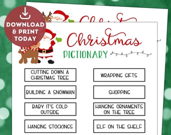 Jeu Pictionary de Noël / Jeux de fête de Noël / Jeux de vacances / Jeux de Noël amusants pour adultes et enfants / Jeu imprimable de Noël