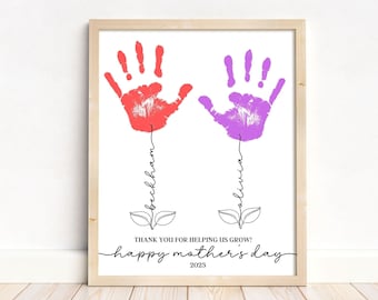 Personalized Mom gift for Mother's Day Flower Handprint Gift Printable DIY gift for Mom Grandma Kid's Handprint Keepsake Craft for Kids