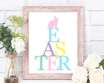 Easter Bunny PRINTABLE. Easter Wall Art. Easter Decor. Easter Print. Easter Sign. Easter Colors. 8x10 Instant Download