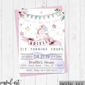 Unicorn Birthday Invitation. Unicorn Party Invitations. Magical Unicorn Girl Birthday. Unicorn Birthday Supplies. Printable Invitations