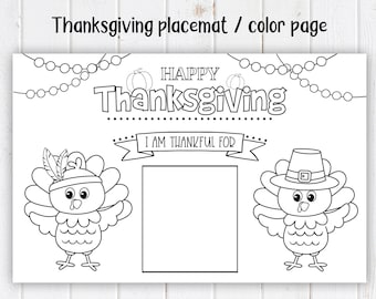 Printable Thanksgiving Placemat, Kid's Thanksgiving Placemat, Thanksgiving Coloring Page, Thanksgiving Activities for Kids, Kids Table Decor