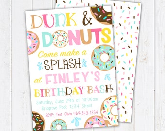 Dunk and Donuts Birthday Invitation. Donut Party Invitations. Donut Girl Birthday. Donut Party Supplies. Printable Invitations & Thank You