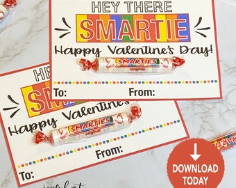 Hey Smartie Valentine Card / Classroom Valentines / Valentine's Ideas for Kids / Smarties Candy Valentine's Day Card Printable