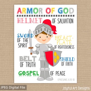 Armor of God. Ephesians 6:10-18. Christian Wall Art. Knight Decor. Children Room Decor. Bible verse. Christian signs. Teacher Decor