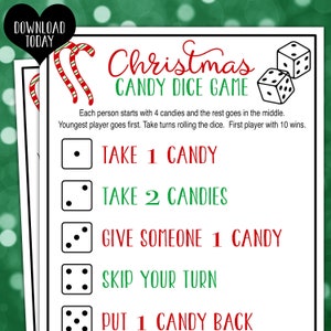 Christmas Candy Dice Game / Christmas Party Games / Holiday Games / Fun Christmas Games for Adults and Kids / Christmas Printable Game