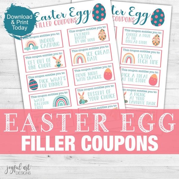 Easter Egg Filler Coupons / Easter Egg Fillers / Egg Fillers for kids / Easter Egg Hunt / Easter Egg Prizes / Easter Coupons / Easter Tokens