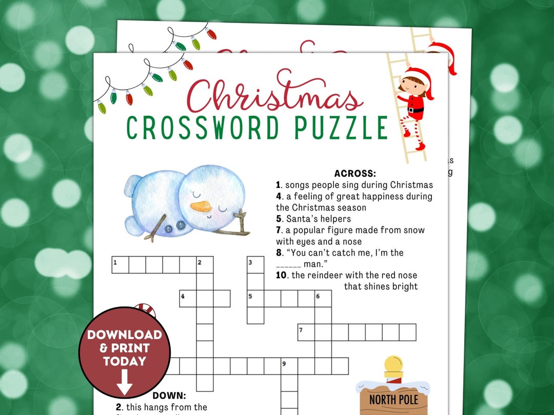 Christmas crossword puzzle christmas game for kids holiday