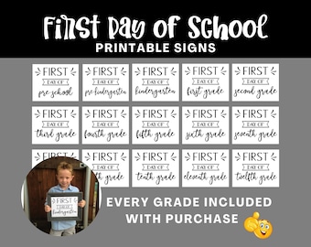 Carteles IMPRIMIBLES del primer día de clases / Todos los grados / Carteles de regreso a la escuela / Cartel del primer día de clases para la foto / Primer día de jardín de infantes