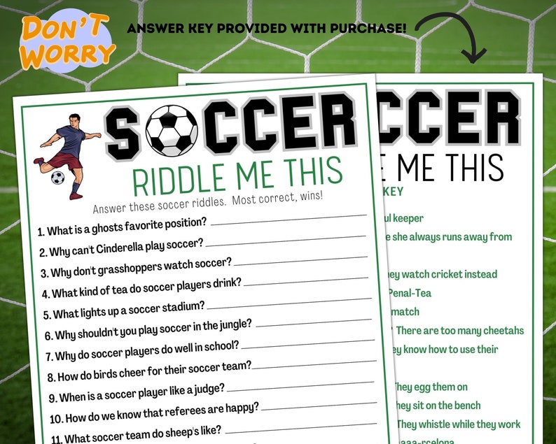 Soccer Riddles and Jokes / Printable Soccer Team Party Games / Soccer ...
