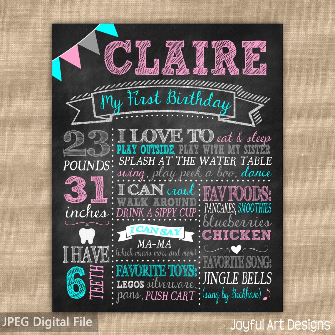 Chalkboard Birthday PRINTABLE Sign. Photo Prop. 1st Birthday - Etsy