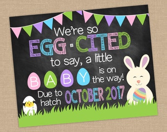 Easter Pregnancy Announcement. We are Eggcited to say a Baby is on the way. Expected to Hatch Photo Prop. Spring Announcement. DIGITAL