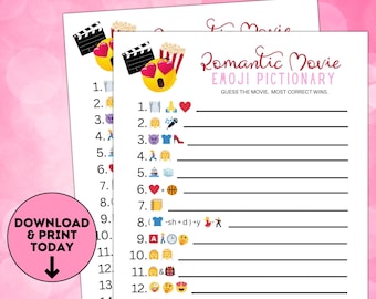 Romantic Movie Emoji Pictionary Game / Valentine's Day Emoji Pictionary Party Games / Romantic Movies / Valentines Printable Game