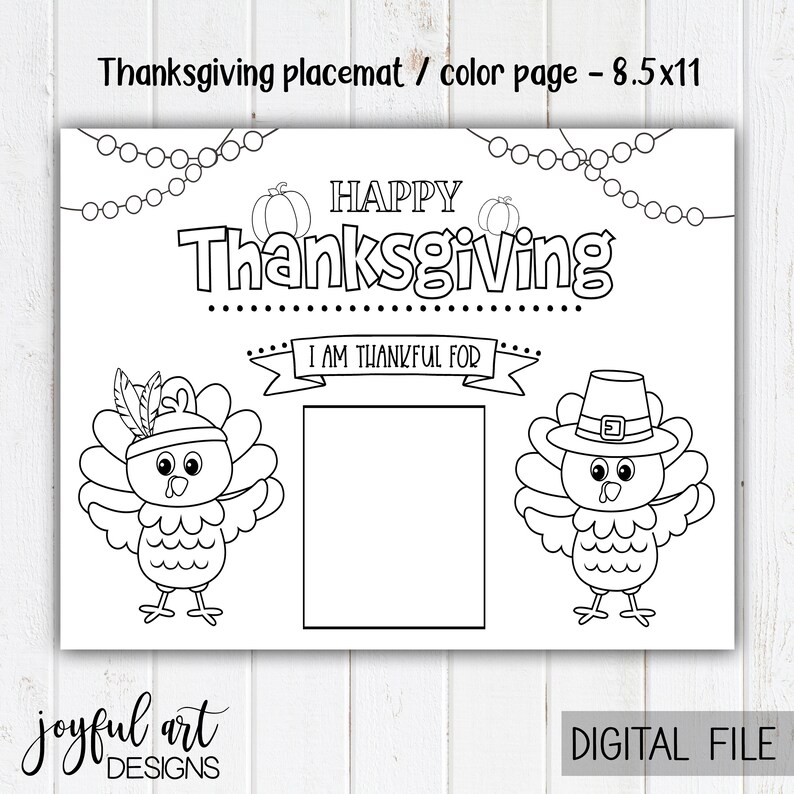 Printable Thanksgiving Placemat Kid's Thanksgiving - Etsy