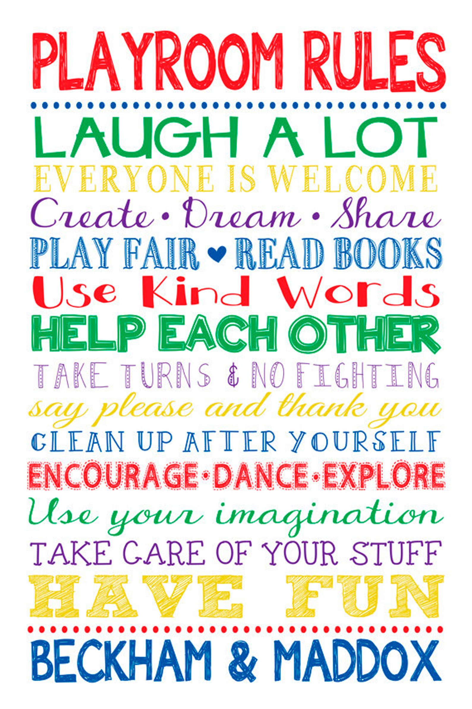 Playroom Rules Custom PRINTABLE. Playroom sign with names Etsy