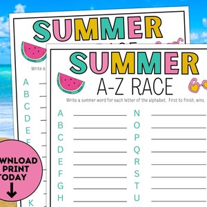 Summer Alphabet Game / Summer Party Game / Printable Summertime Game / Summer Activities for Kids & Adults / Beach Game / Pool Party / Race