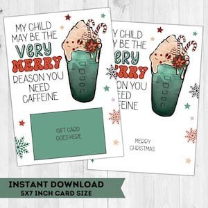Precisa de porta-cartão de presente para café e café com cafeína para impressão / Presente engraçado para professor de Natal / Apreciação do professor / Cartão-presente de café para professor