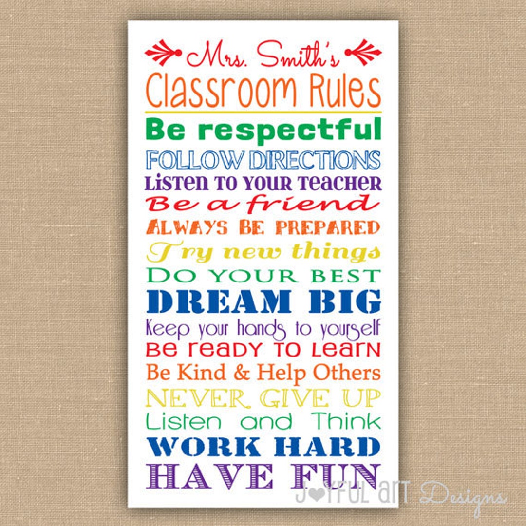 Custom Made Classroom Rules PRINTABLE. Classroom Sign Subway Art ...