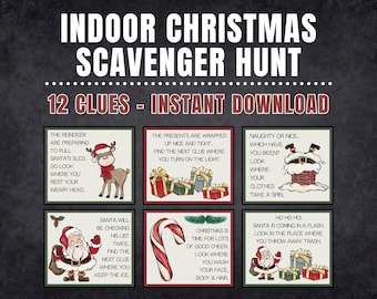 Indoor Christmas Treasure Hunt, Kids Christmas Activities, Indoor Christmas Scavenger Hunt, Christmas Party Games, Gift Tags for Kids