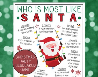 Christmas Icebreaker Game, Who Is Most Like Santa, Office Christmas Party, Holiday Office Party Who Knows Boss Best Game, Work Party Game