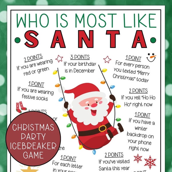 Christmas Icebreaker Game, Who Is Most Like Santa, Office Christmas Party, Holiday Office Party Who Knows Boss Best Game, Work Party Game