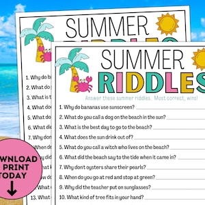 Summer Riddles Game / Summer Party Game / Printable Summertime Game / Summer Activities for Kids & Adults / Beach Game / Pool Party